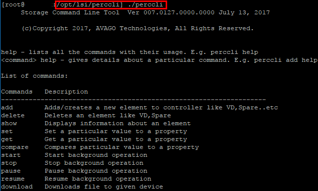 Listing-the-available-PERCCLI-commands