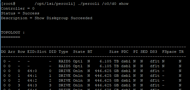 Viewing-disk-information-with-PERCCLI-Dell-RAID-utility