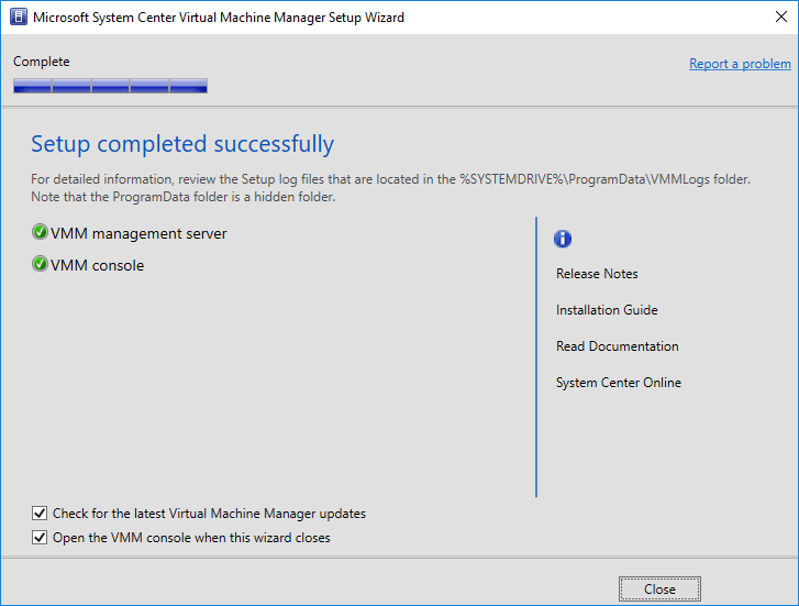 SCVMM-1801-installation-succeeds