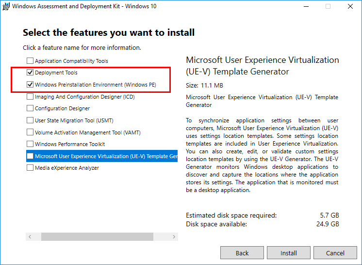 Windows-Assessment-and-Deployment-Kit-required-options