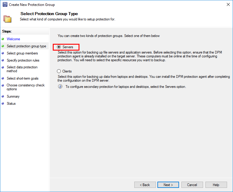 Click-the-Servers-Protection-Group-Type