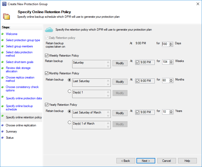 Specify-online-retention-policy-for-Microsoft-Azure-Backup-Server-Azure-replicas