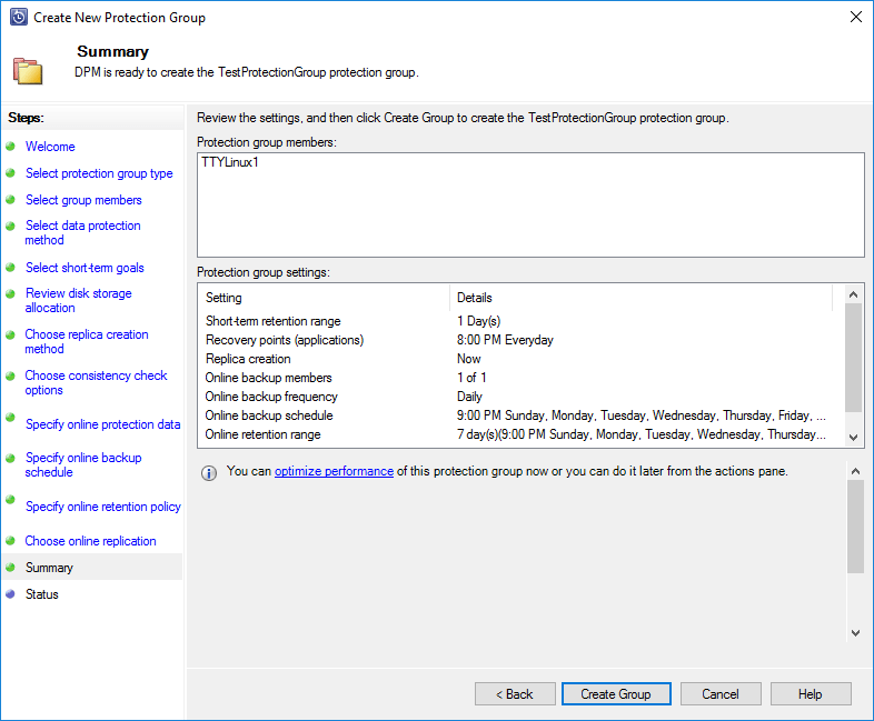 Summary-of-Data-Protection-Creation-options-selected