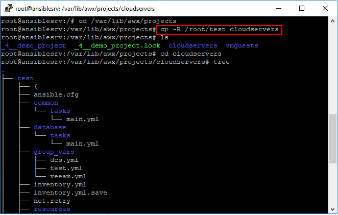 Copying-a-project-folder-into-the-default-Ansible-Tower-Projects-folder