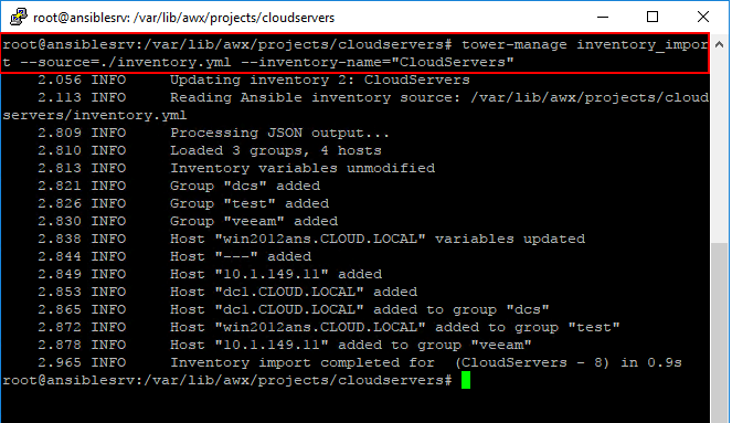 Importing-the-inventory-into-the-inventory-container-created-in-Ansible-Tower
