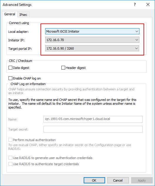 Setting-the-Initiator-Initiator-IP-and-Target-Portal-IP-for-first-MPIO-connection-in-Hyper-V-iSCSI