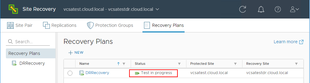 Disaster-Recovery-Test-begins-and-is-in-progress-in-VMware-Site-Recovery-Manager-SRM-8.1