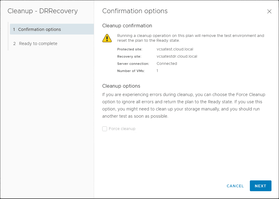 Running-the-cleanup-operation-in-VMware-Site-Recovery-Manager-SRM-8.1