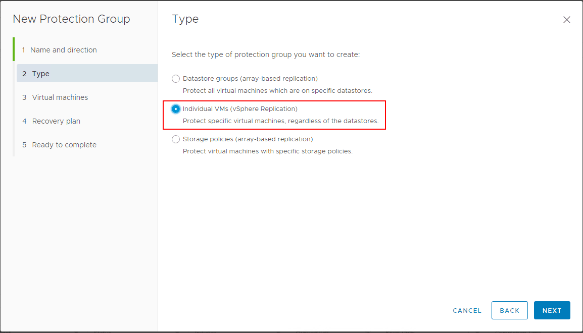 Select-the-type-of-protection-group-created-in-Site-Recovery-Manager