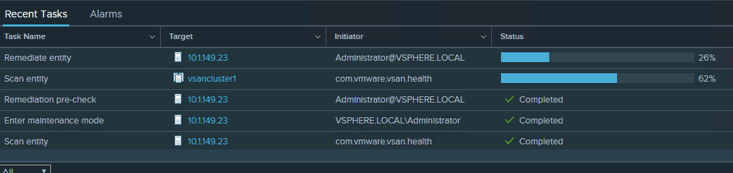Remediation-of-the-vSAN-Witness-Appliance-to-vSphere-6.7-Update-1-Progresses