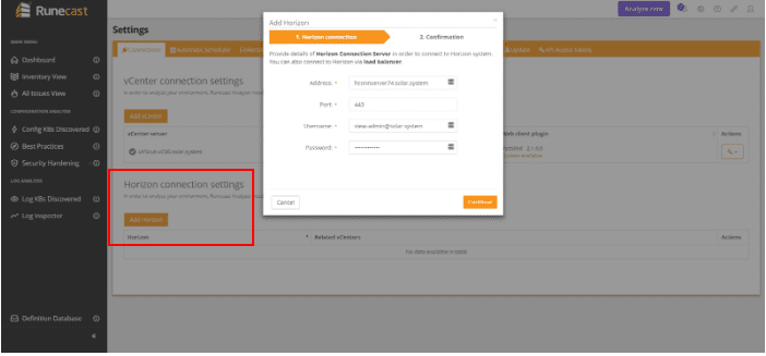 Adding-a-VMware-Horizon-connection-in-Runecast-Analyzer