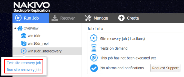 Choosing-to-test-or-run-the-failover-on-the-VMware-VM-using-NAKIVO-Site-Recovery-Job