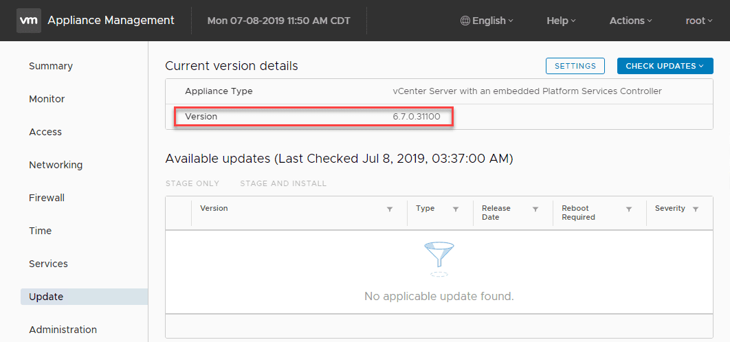 Verifying-the-manual-patch-of-vCenter-Server-VCSA-from-ISO-was-successful-from-VAMI-interface