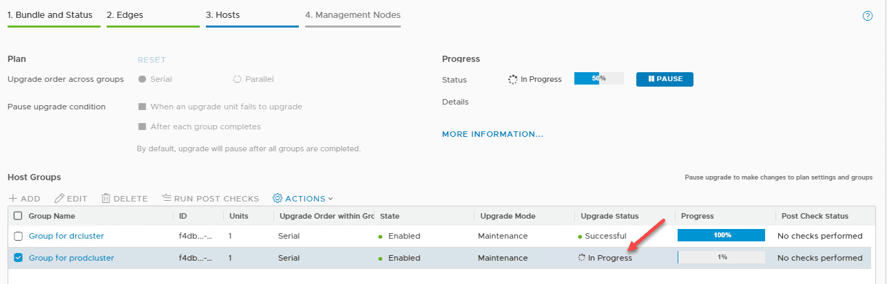 Second-host-cluster-NSX-T-upgrade-proceeds