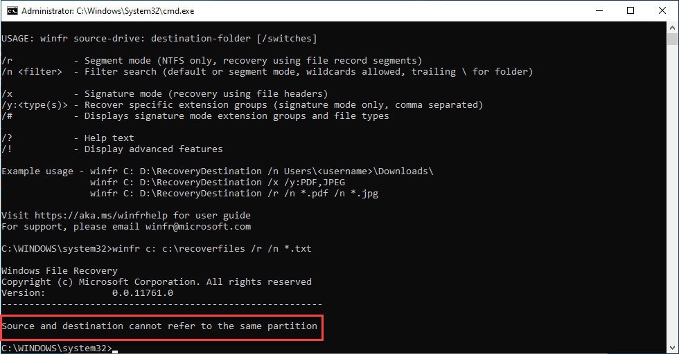 Error-when-attempting-to-recover-files-to-the-same-partition