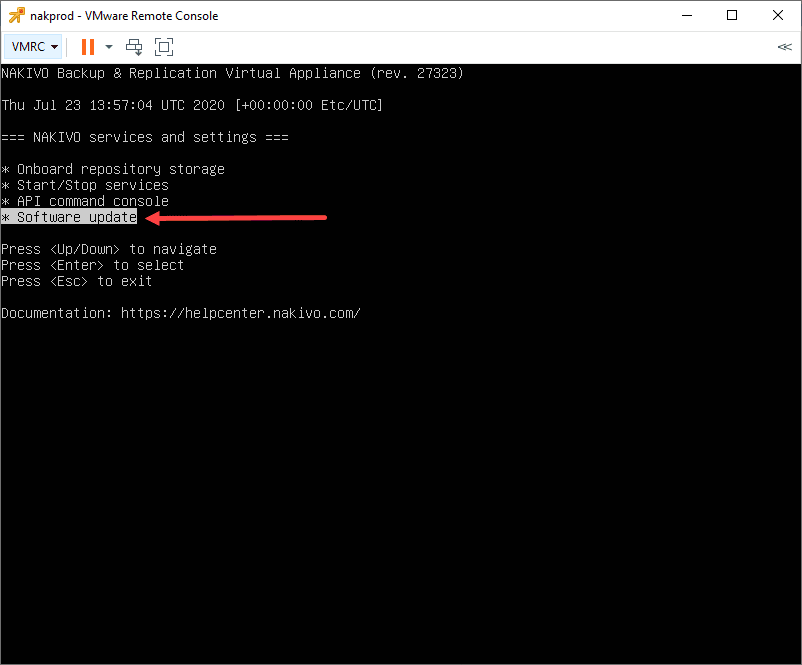 Choose-the-software-update-option-on-your-NAKIVO-appliance