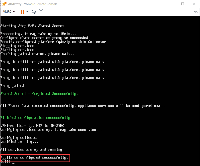 VMware-vRealize-Network-Insight-Collector-VM-appliance-configured-successfully