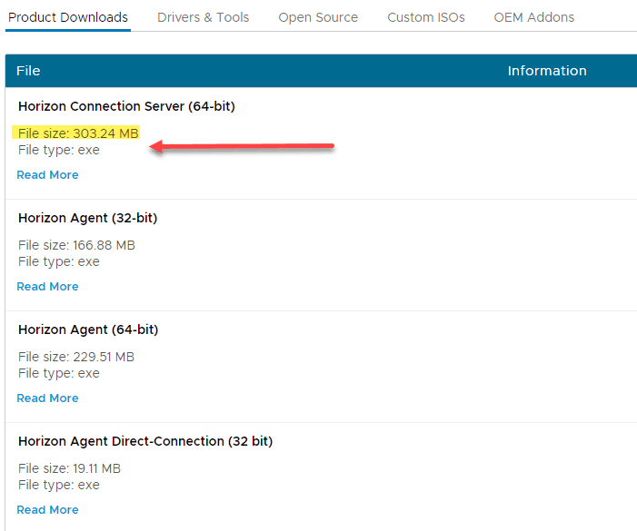 Horizon-8-Connection-Server-file-size