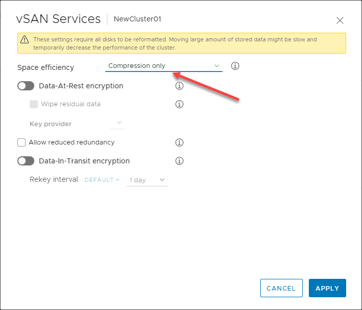 Change-to-compression-only-space-efficiency-setting