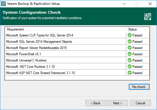 After installling the missing components for veeam backup and replication v11