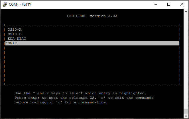 Boot into onie to start updating onie firmware