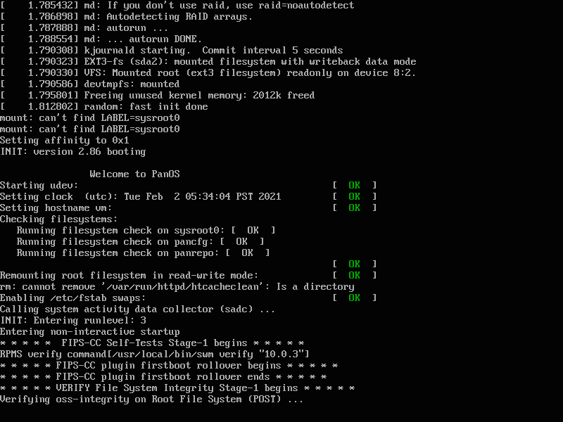 First boot of palo alto pan os in vm series firewall