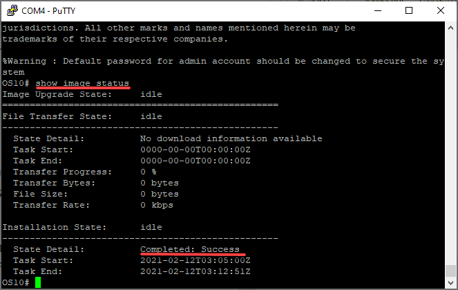 Image update completes successfully