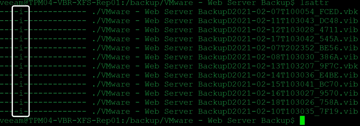 Immutable flag on the hardened linux repository in veeam version 11