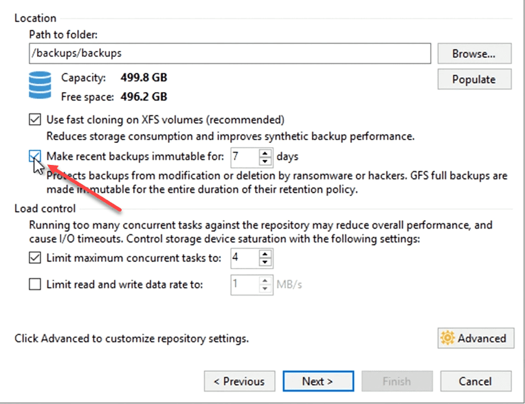 Making backups immutable on the hardened linux repository