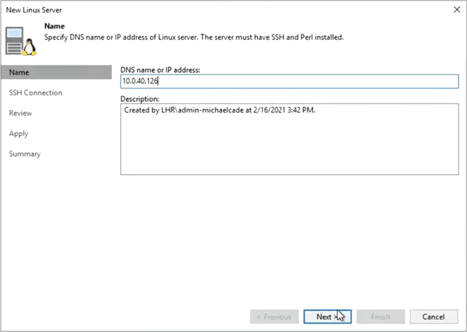 Single use credentials used to attach to the hardened veeam repository