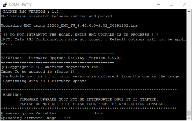 The onie firmware update takes a few minutes