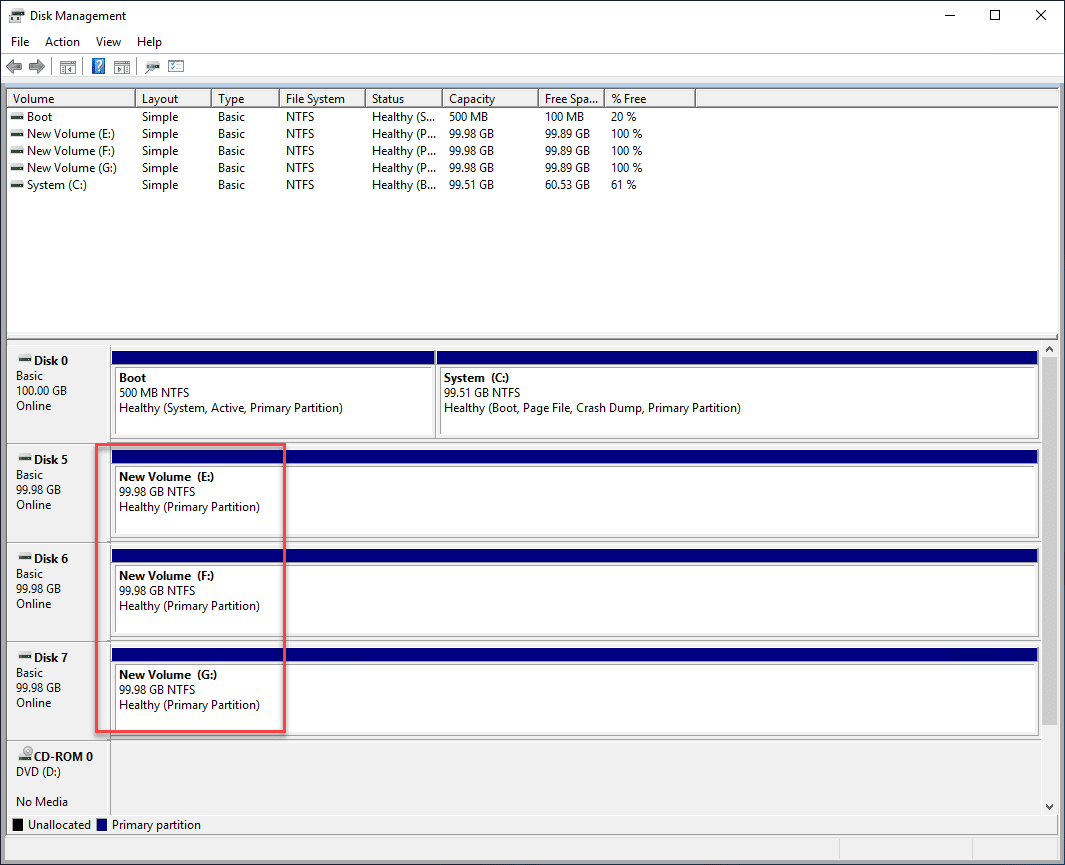 A windows server with multiple disks mounted from different scsi controllers