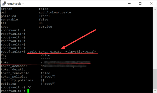 Creating a token in hashicorp vault