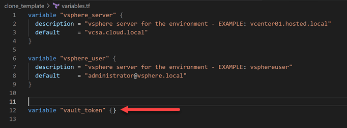 Declaring the vault token variable
