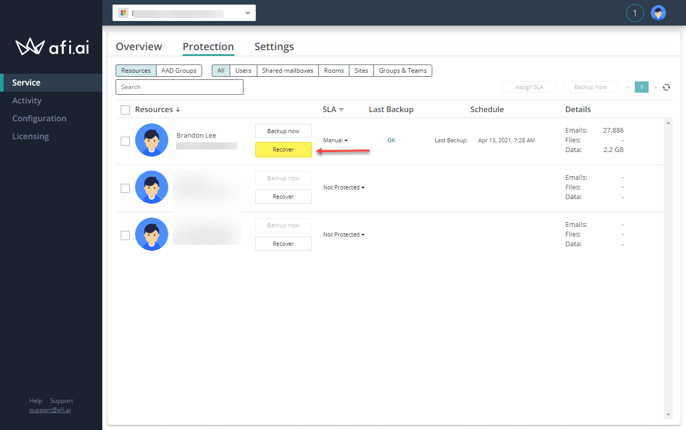 Recovering data from afi backups