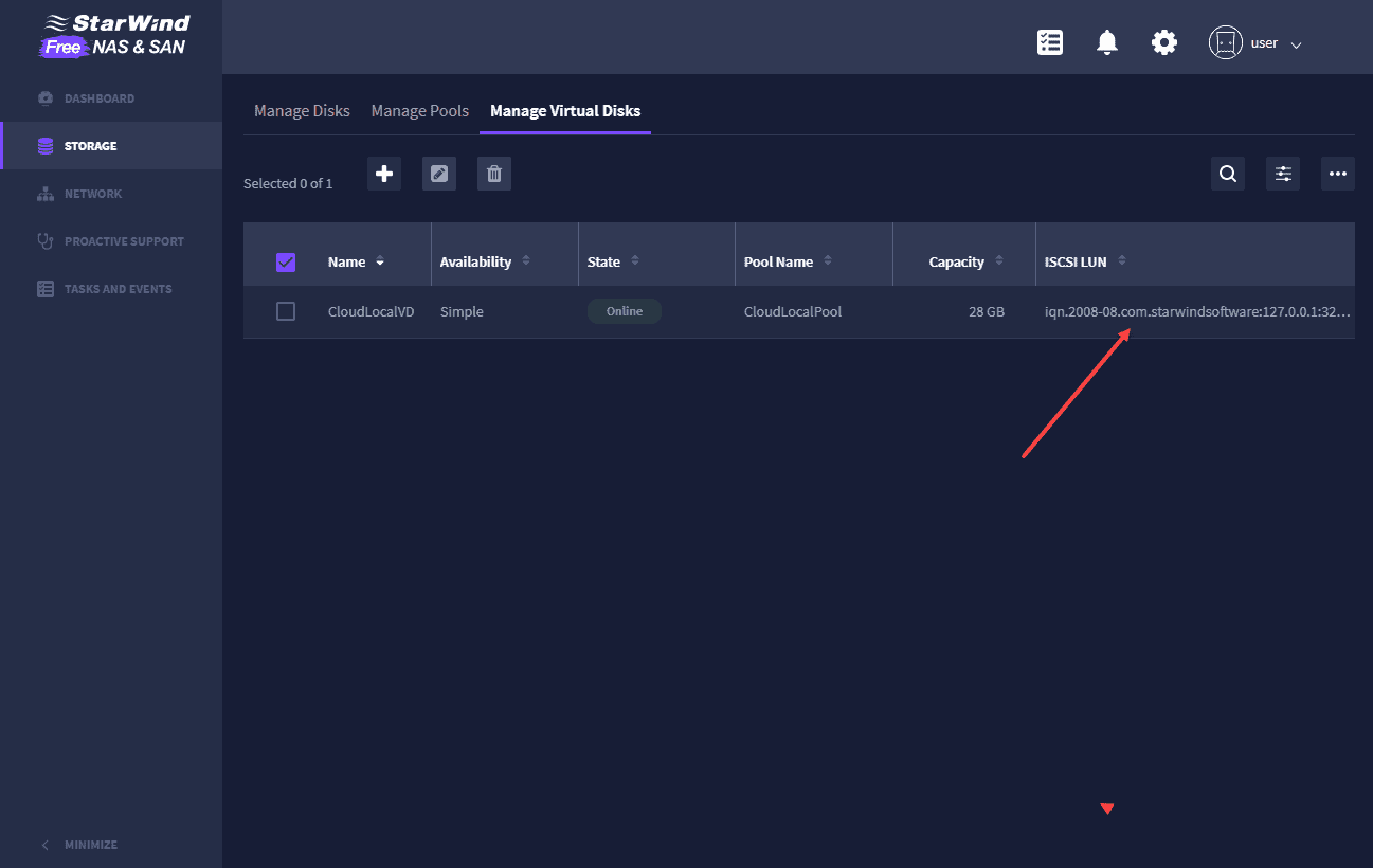 Starwind free nas san automatically configures iscsi on the virtual disk