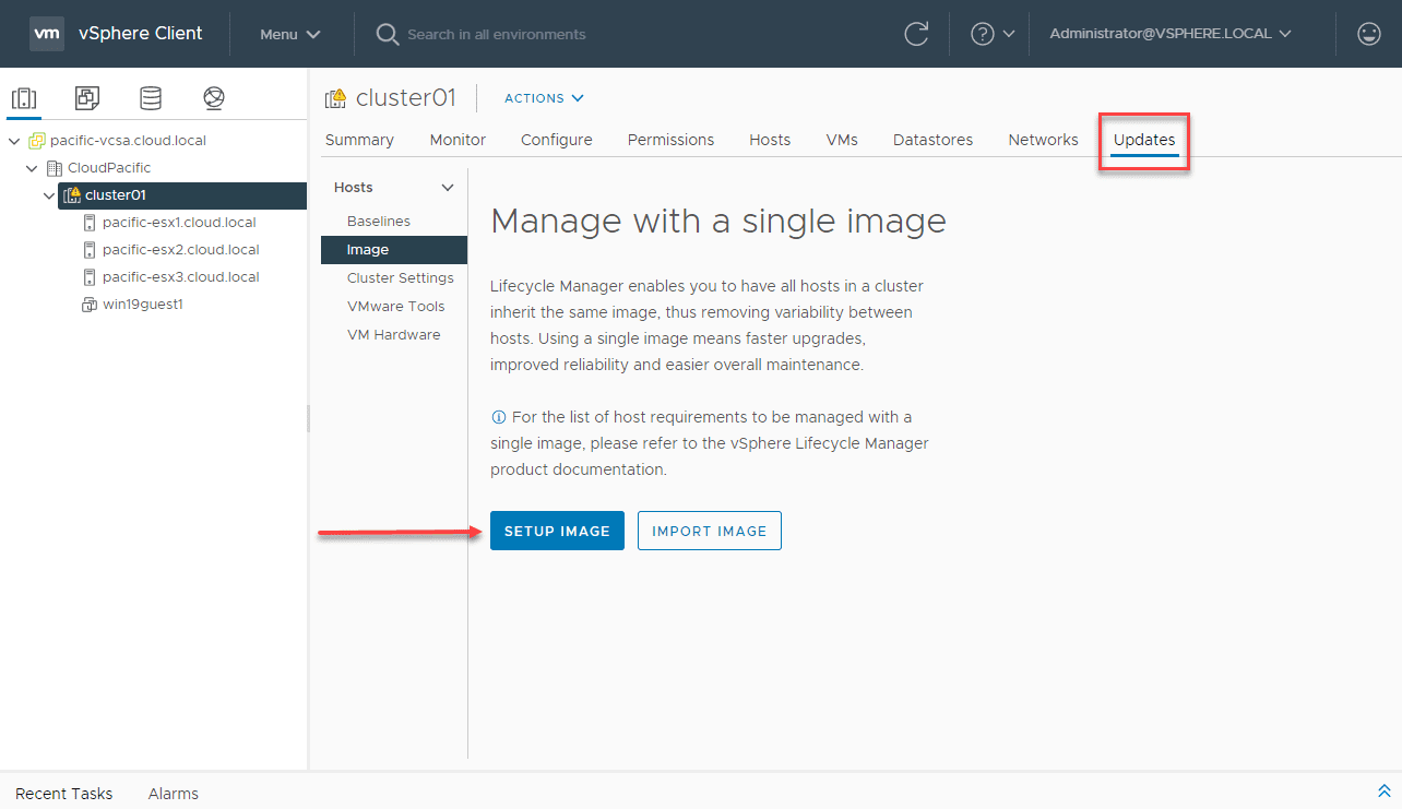 Managing the vsphere cluster with a single image