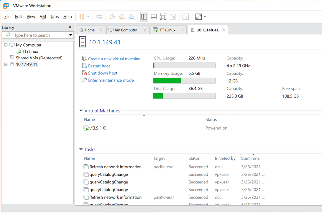 Vmware workstation is successfully connected to a vmware esxi host