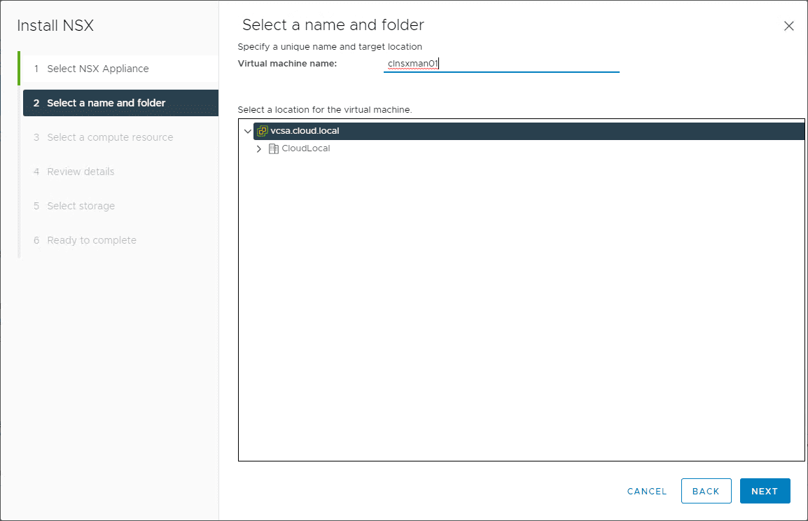Beginning the OVA deployment process to install NSX T Data Center