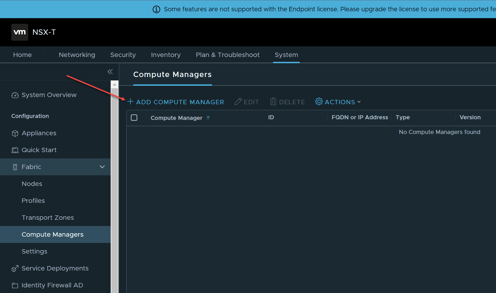 Beginning the process to add the NSX Compute Manager