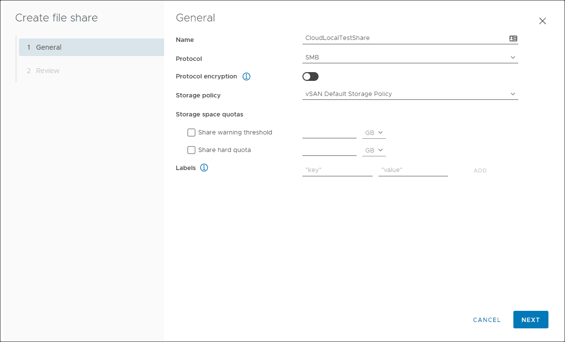 Beginning the Create File Share wizard