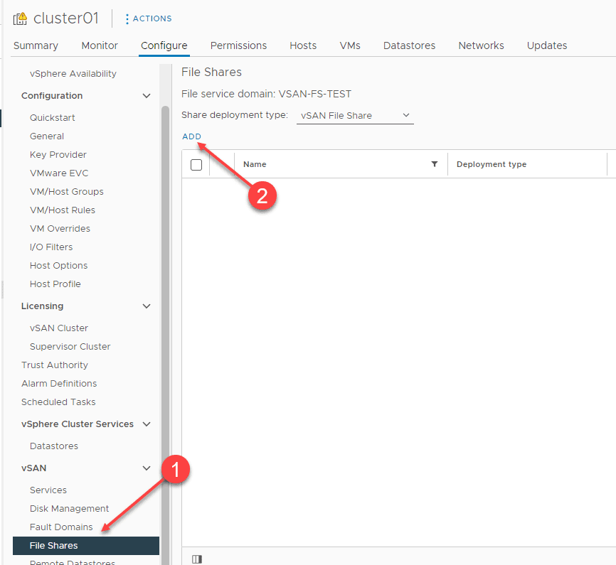 Creating a new vSAN File share