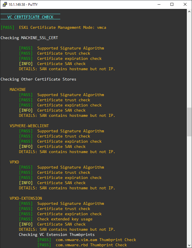 Certificate check when troubleshooting vCenter appliance