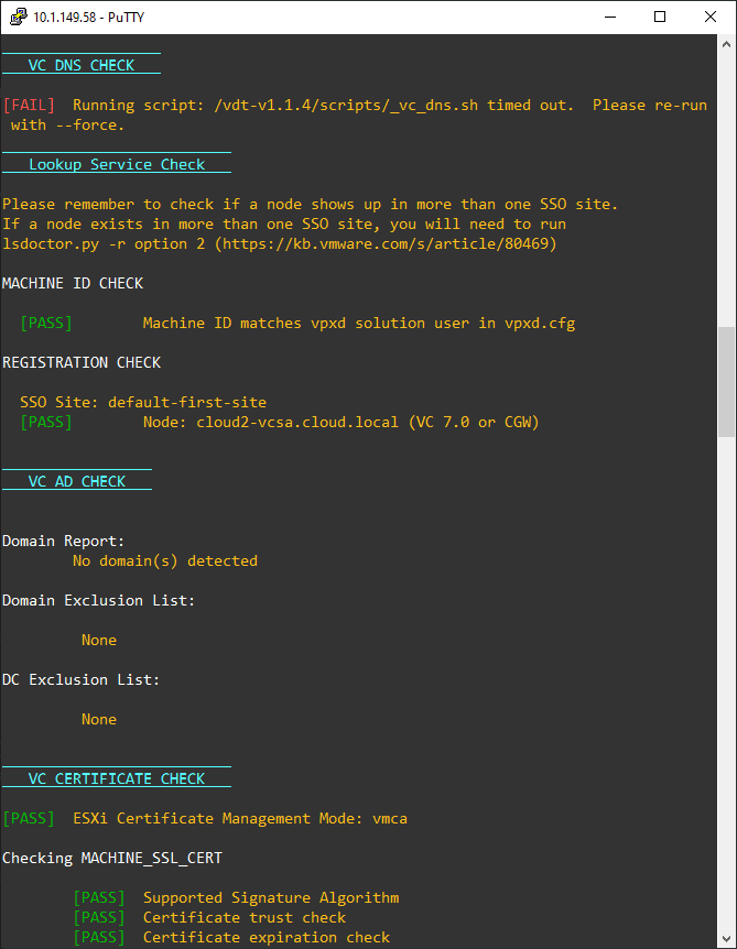 Checking DNS AD and certificates when troubleshooting vCenter appliance