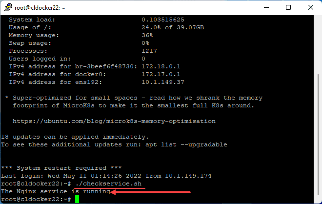 Running the linux service monitoring script