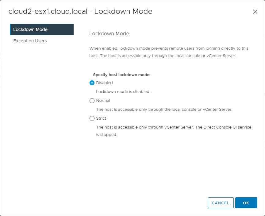 Enabling Lockdown mode in ESXi