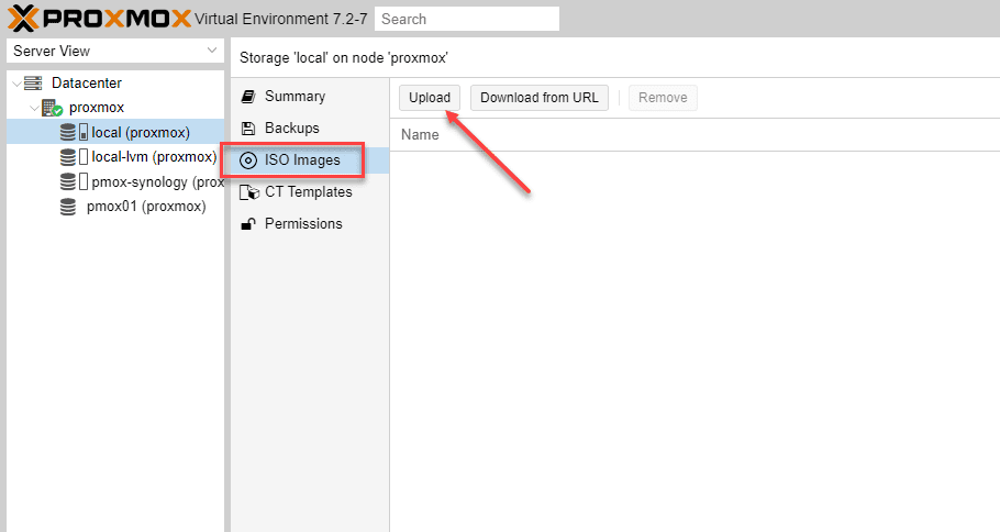 Beginning process to upload pfSense ISO to Proxmox