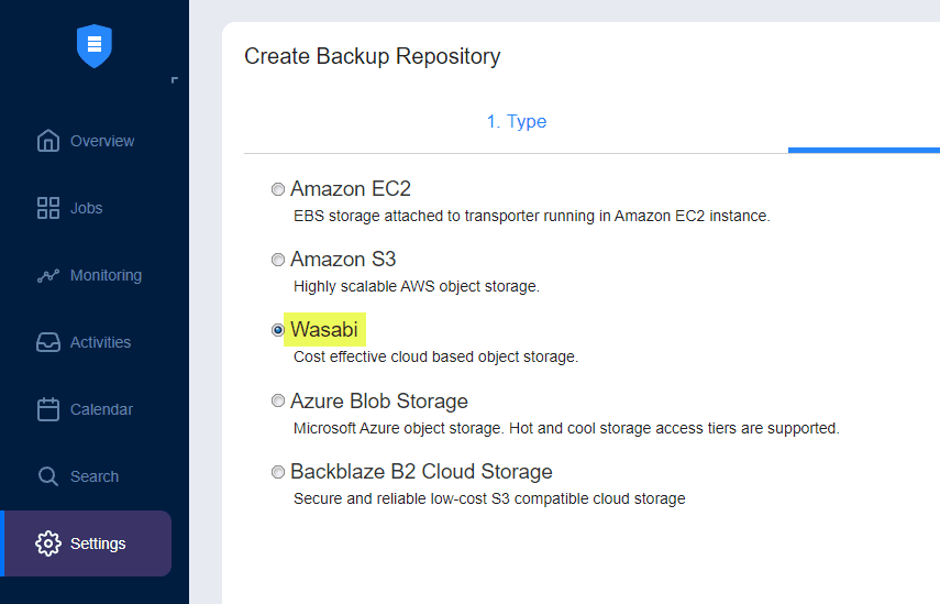 Wasabi cloud repository with NAKIVO Backup Replication v10.7
