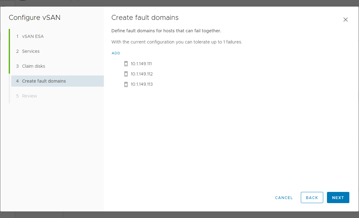 Create fault domains with vsan esa
