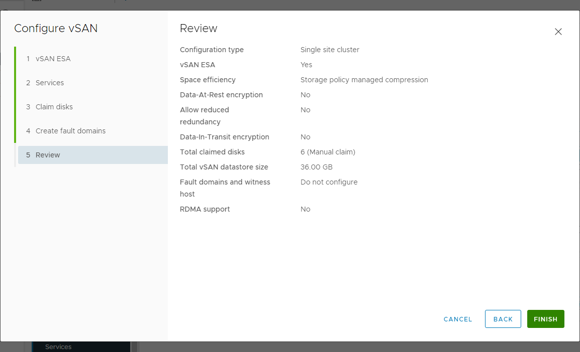 Ready to complete the configuration of the vsan express storage architecture